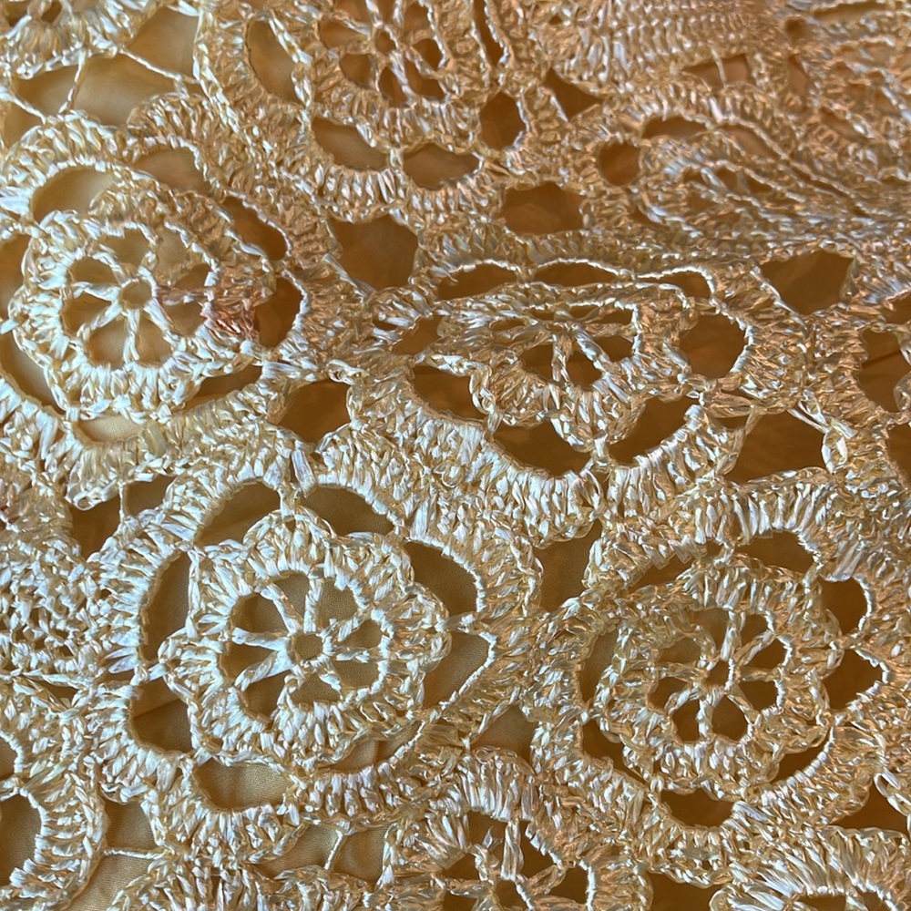 Vintage 60s Bright Yellow Shimmery Lace Two Piece Bell Bottom Pant Set As Is - Picture 2 of 9